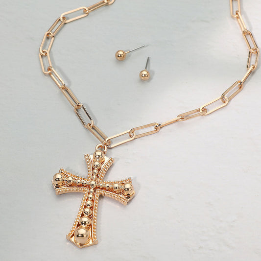 Cross Pendant Paperclip Chain Necklace