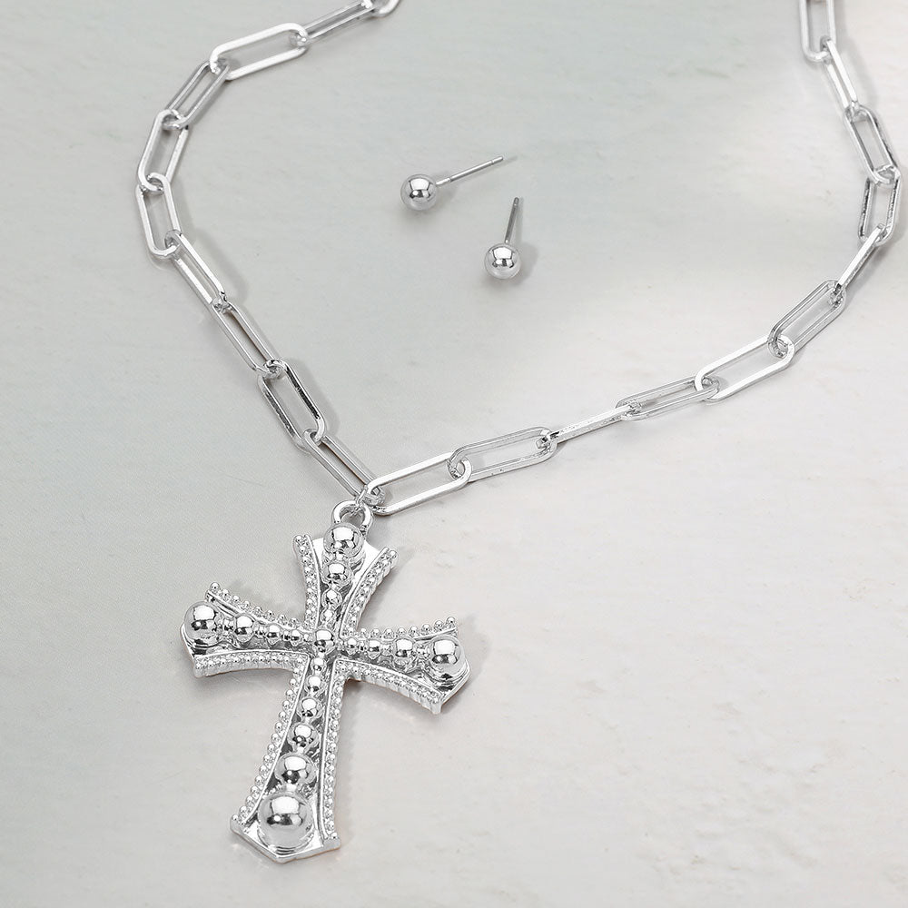 Cross Pendant Paperclip Chain Necklace