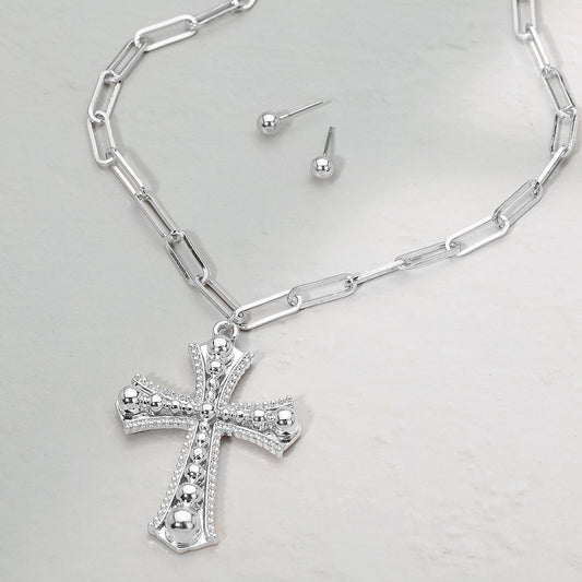 Cross Pendant Paperclip Chain Necklace
