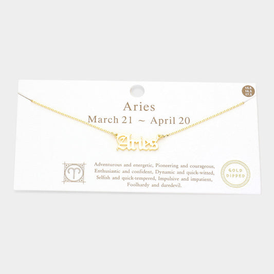 Aries Gold Dipped Zodiac Name Pendant Necklace