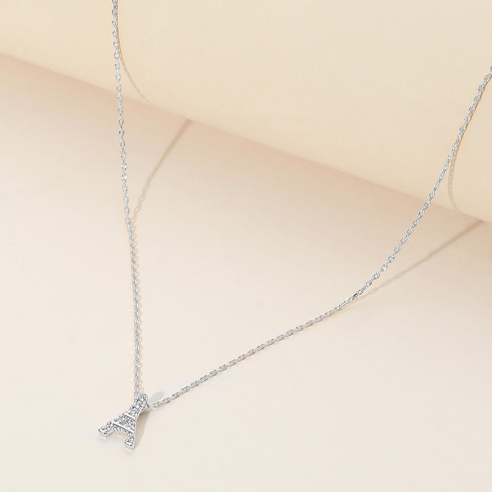 SECRET BOX_Brass Metal Stone Paved Eiffel Tower Pendant Necklace