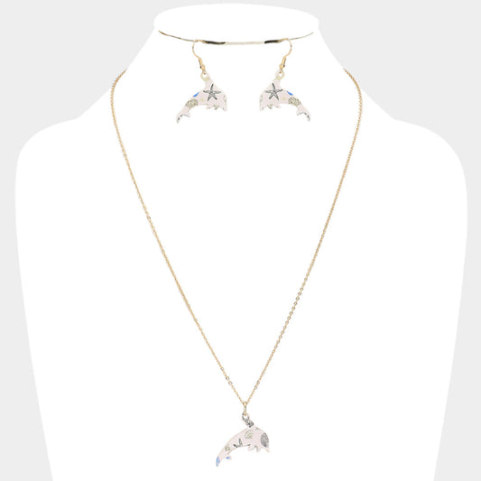 Patterned Dolphin Pendant Necklace