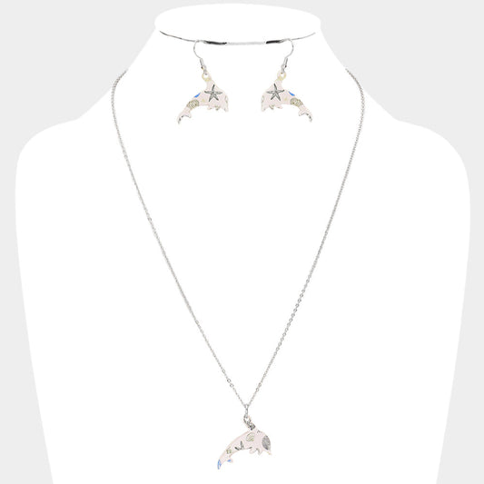 Patterned Dolphin Pendant Necklace