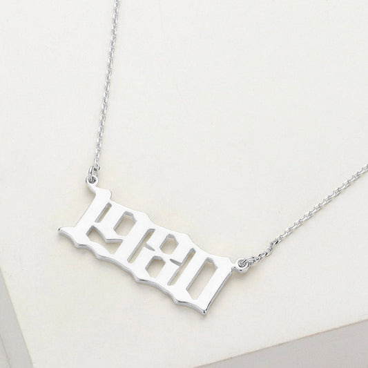 White Gold Dipped 1980 Birth Year Plate Pendant Necklace