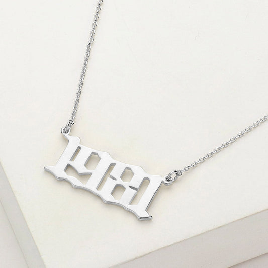 White Gold Dipped 1981 Birth Year Plate Pendant Necklace