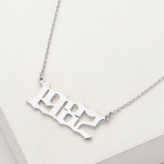 White Gold Dipped 1982 Birth Year Plate Pendant Necklace