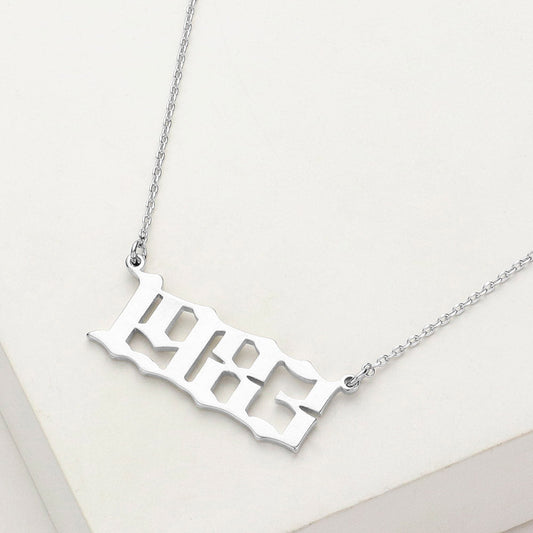 White Gold Dipped 1983 Birth Year Plate Pendant Necklace