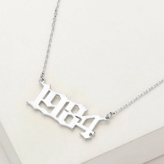 White Gold Dipped 1984 Birth Year Plate Pendant Necklace