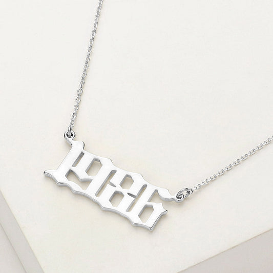 White Gold Dipped 1986 Birth Year Plate Pendant Necklace