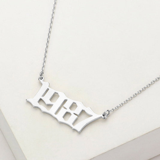 White Gold Dipped 1987 Birth Year Plate Pendant Necklace