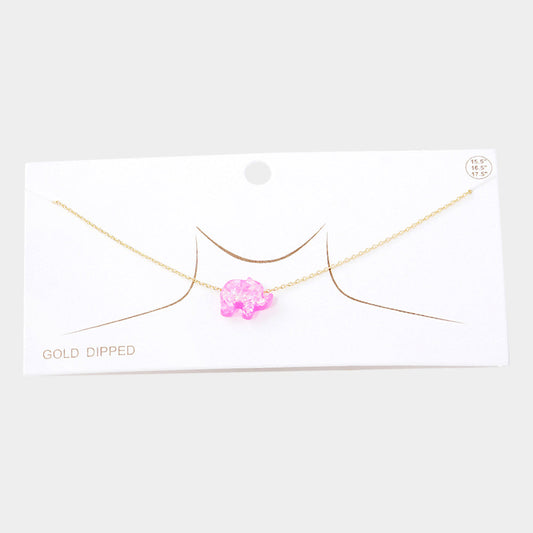 Gold Dipped Glitter Elephant Pendant Necklace