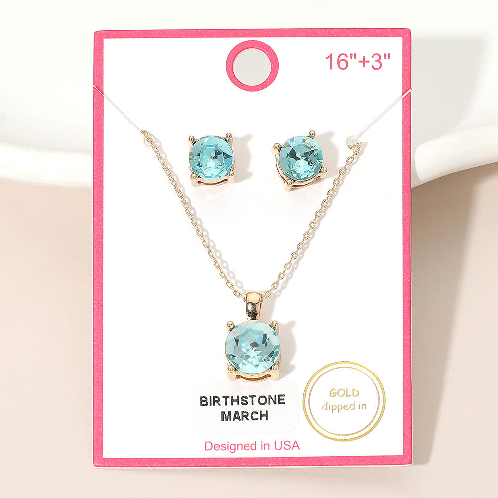 MARCH - Gold Dipped Birthstone Pendant Necklace