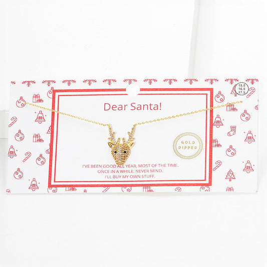Gold Dipped CZ Rudolph Pendant Necklace
