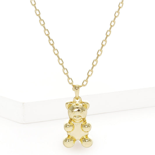Gold Dipped Metal Bear Pendant Necklace