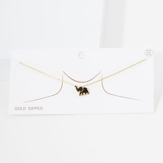 Gold Dipped Enamel Elephant Pendant Necklace