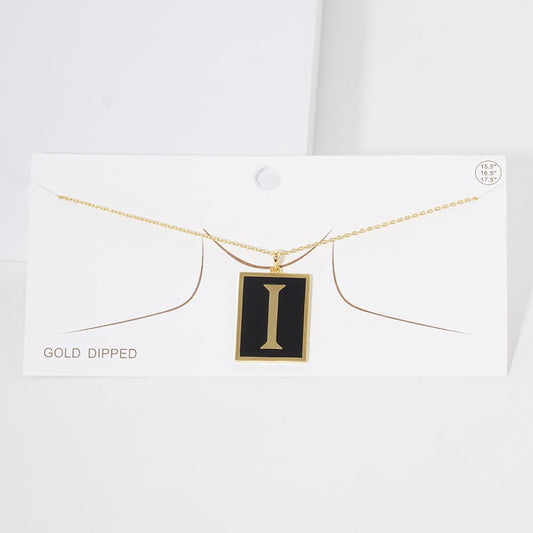 -I- Gold Dipped Enamel Rectangle Initial Monogram Pendant Necklace