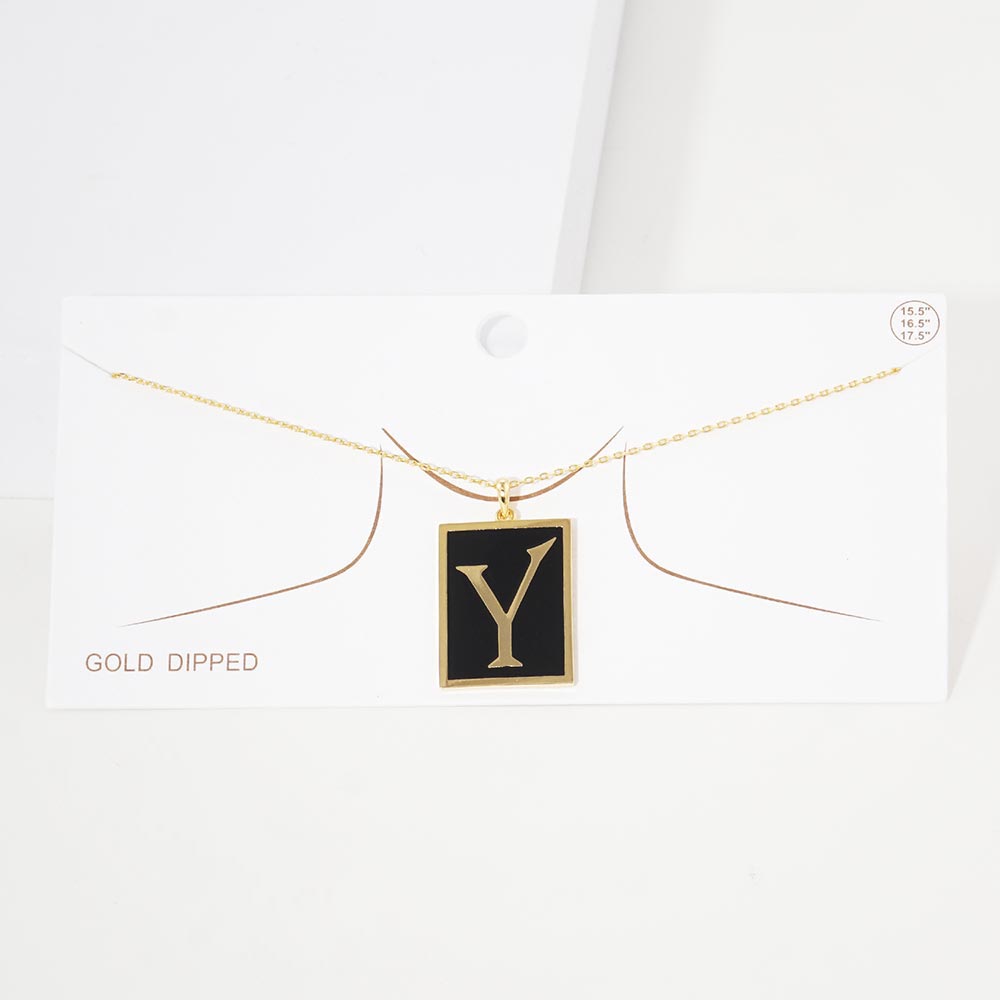-Y- Gold Dipped Enamel Rectangle Initial Monogram Pendant Necklace
