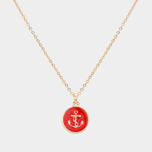 Enamel Anchor Disc Pendant Necklace