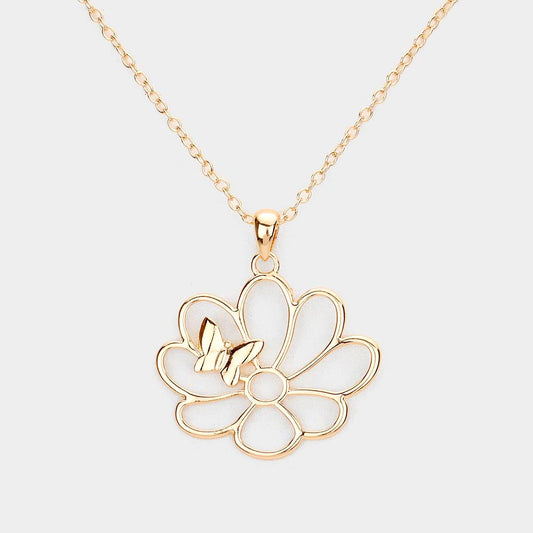 Metal Cutout Flower Butterfly
Pendant Necklace