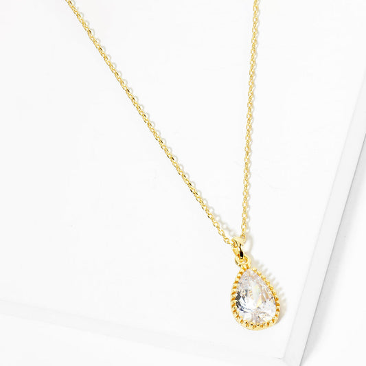 Gold Dipped CZ Teardrop Stone Pendant Necklace