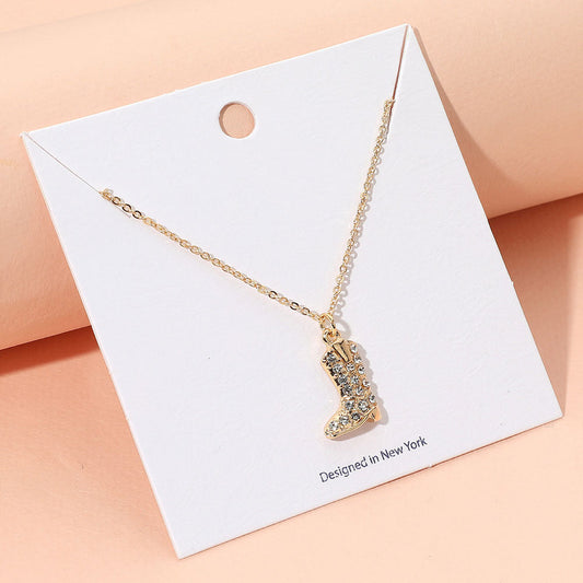 Rhinestone Embellished Western Boot Pendant Necklace