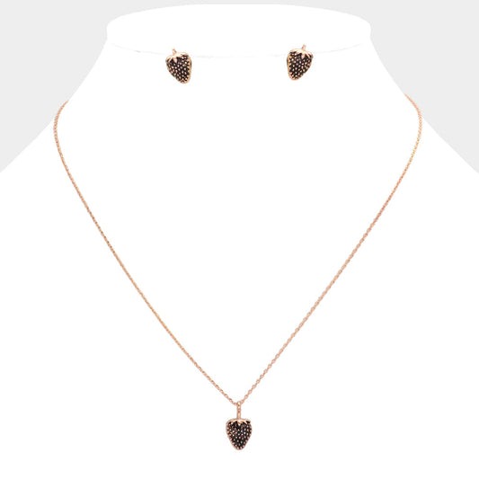 Vintage Strawberry Metal Pendant Necklace