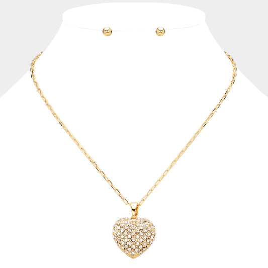 Stone Paved Heart Pendant Necklace