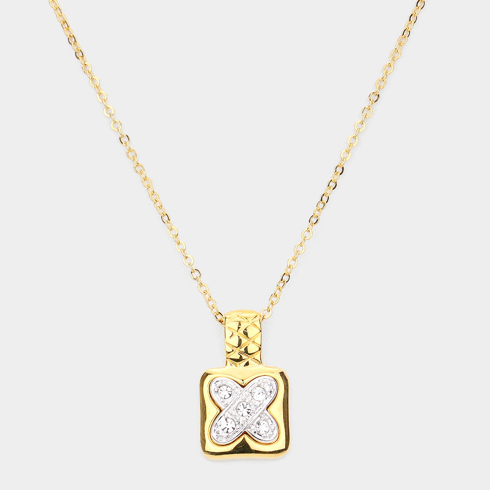 X shape point rhinestone pave pendant necklace