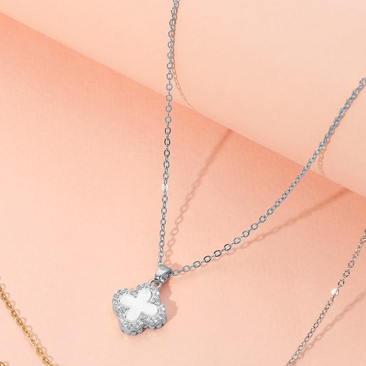 Reversible Stainless Steel Quatrefoil Pendant Necklace