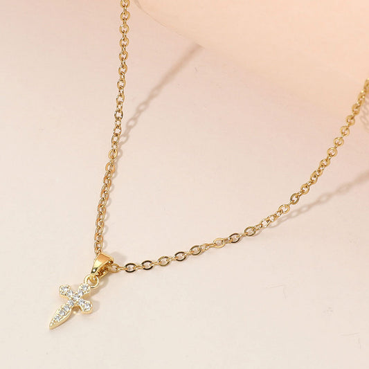 Stainless Steel Mini CZ Stone Pave Cross Pendant Necklace
