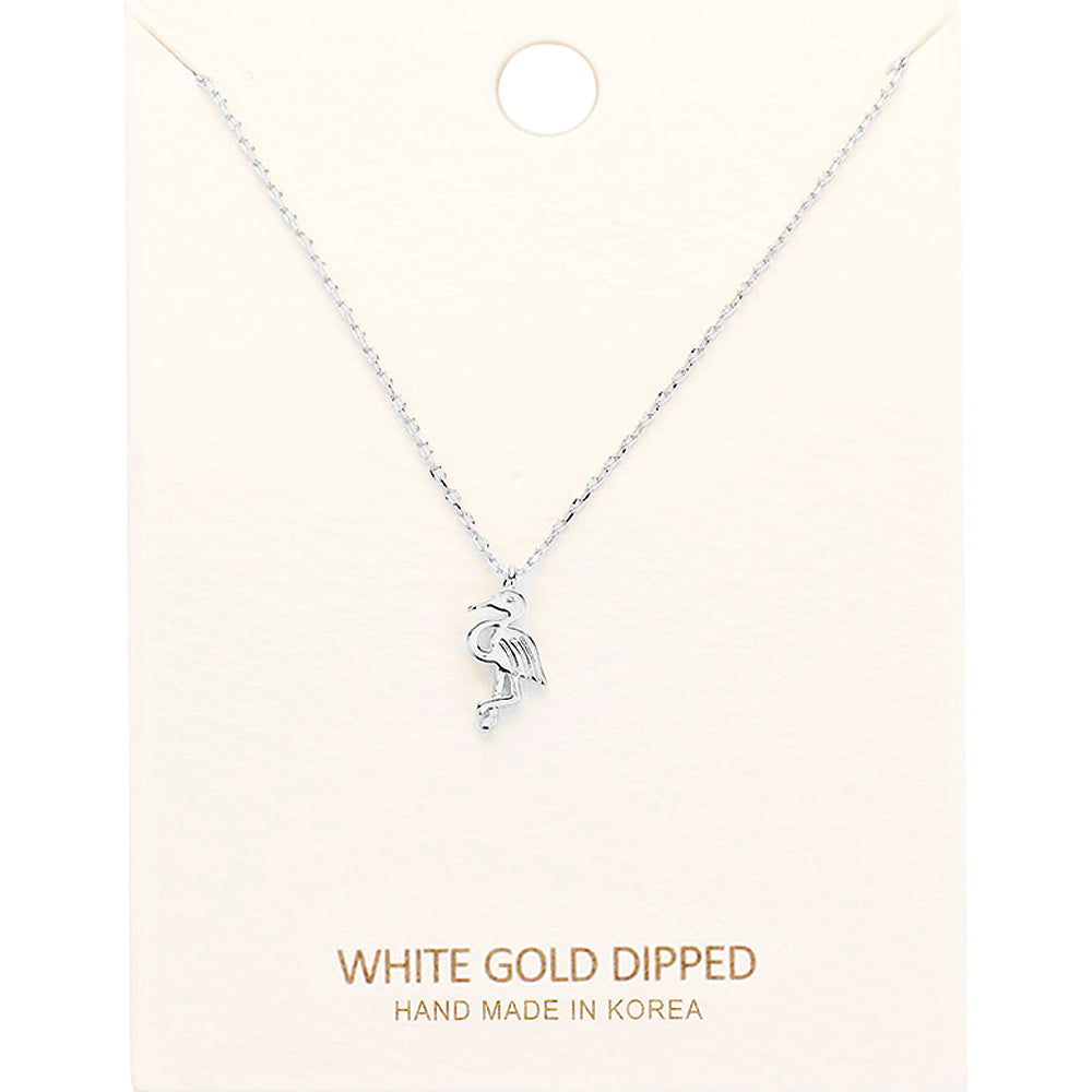 White Gold Dipped Flamingo Pendant Necklace