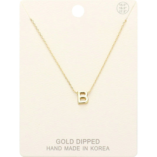 -B- Gold Dipped Initial Monogram Metal Pendant Necklace