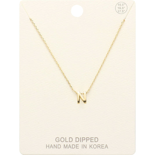 -N- Gold Dipped Initial Monogram Metal Pendant Necklace