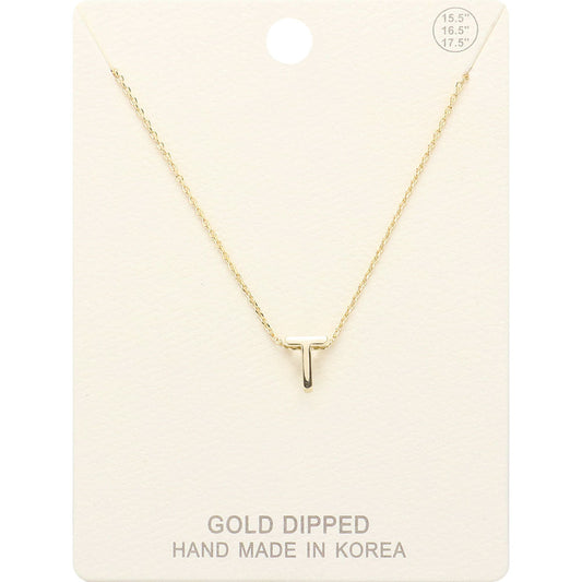 -T- Gold Dipped Initial Monogram Metal Pendant Necklace