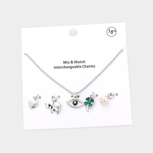 Heart Elephant Evil Eye Clover Freshwater Pearl Interchangeable Pendant Necklace