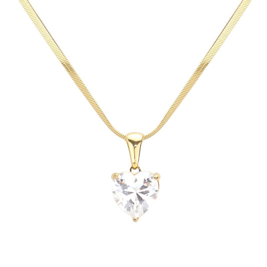 18K Gold Dipped Stainless Steel CZ Heart Pendant Necklace
