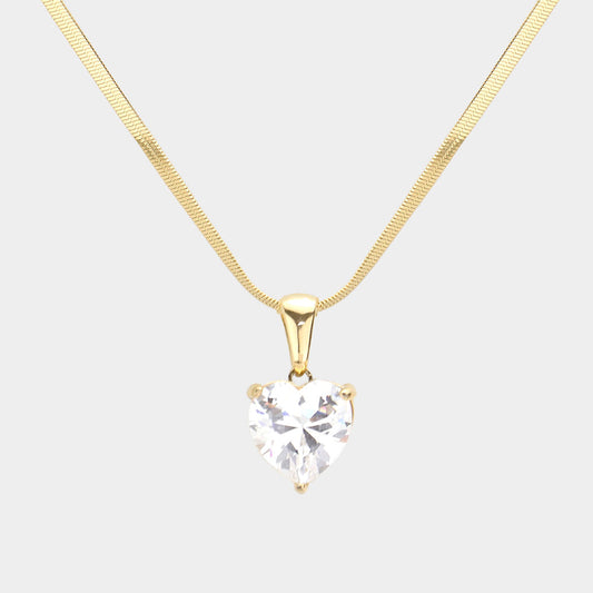 18K Gold Dipped Stainless Steel CZ Heart Pendant Necklace