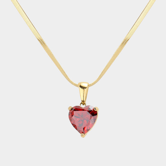18K Gold Dipped Stainless Steel CZ Heart Pendant Necklace