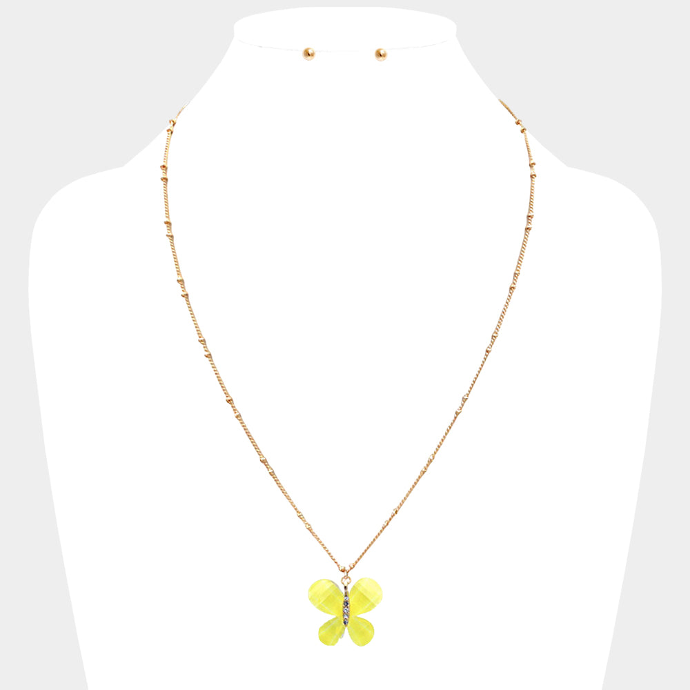 Glittered Resin Butterfly Pendant Necklace