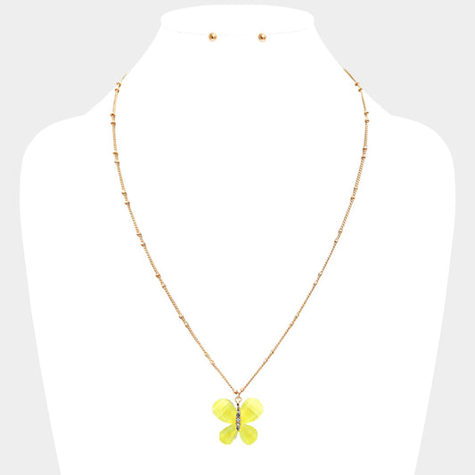 Glittered Resin Butterfly Pendant Necklace