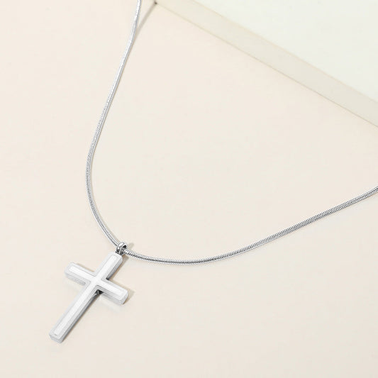 Stainless Steel Cross Pendant Snake Chain Necklace