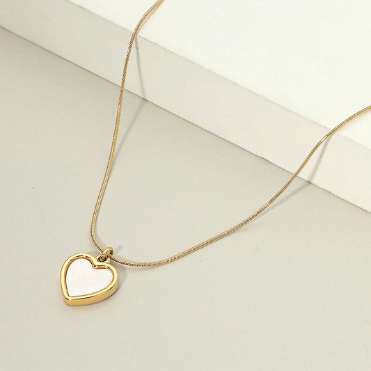 18K Gold Dipped Stainless Steel Mother of Pearl Heart Pendant Necklace