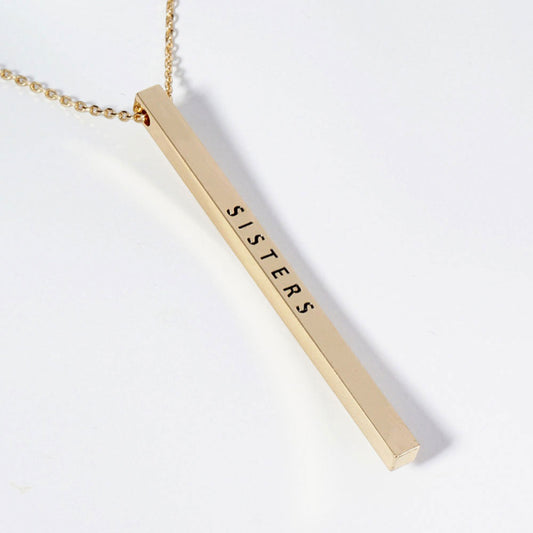 SISTERS Brass Metal Bar Pendant Necklace