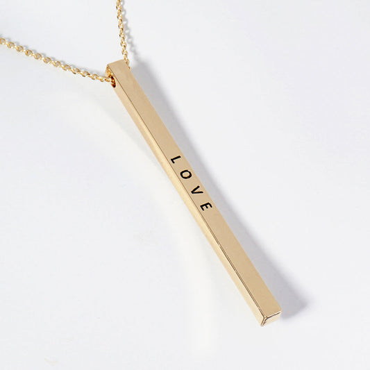 LOVE Brass Metal Bar Pendant Necklace
