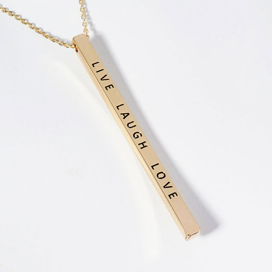 LIVE LAUGH LOVE Brass Metal Bar Pendant Necklace