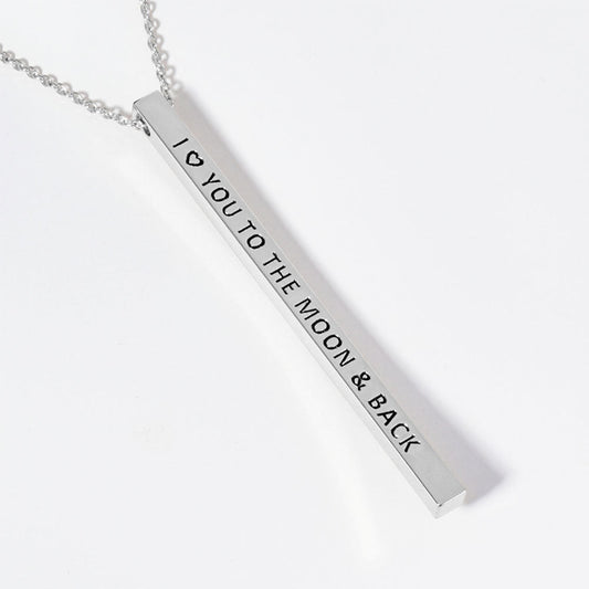 I Love You To The Moon & Back Brass Metal Bar Pendant Necklace