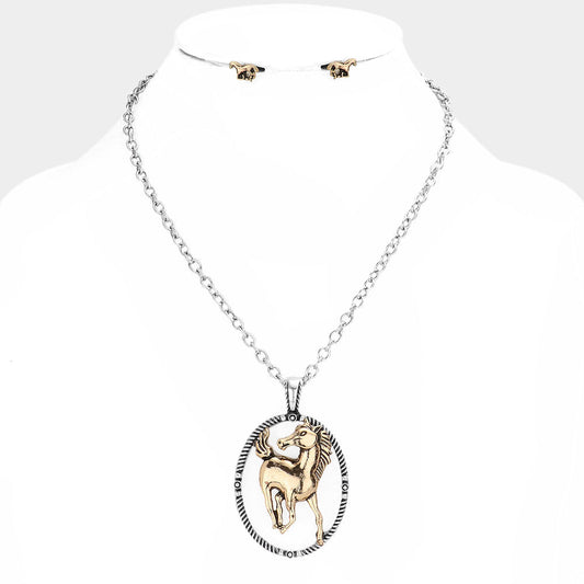 Antique Metal Horse Pendant Necklace