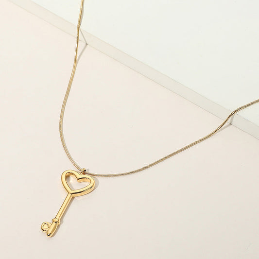 Stainless Steel Heart Key Pendant Snake Chain Necklace