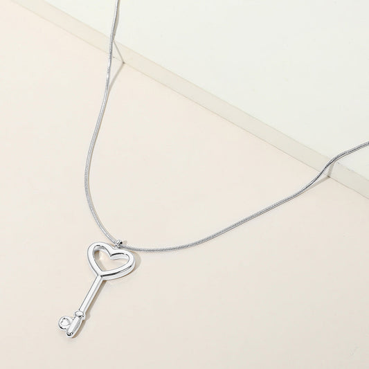 Stainless Steel Heart Key Pendant Snake Chain Necklace