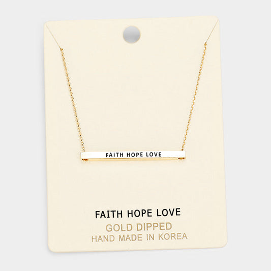 'Faith Hope Love' Horizontal Metal Bar Pendant Necklace
